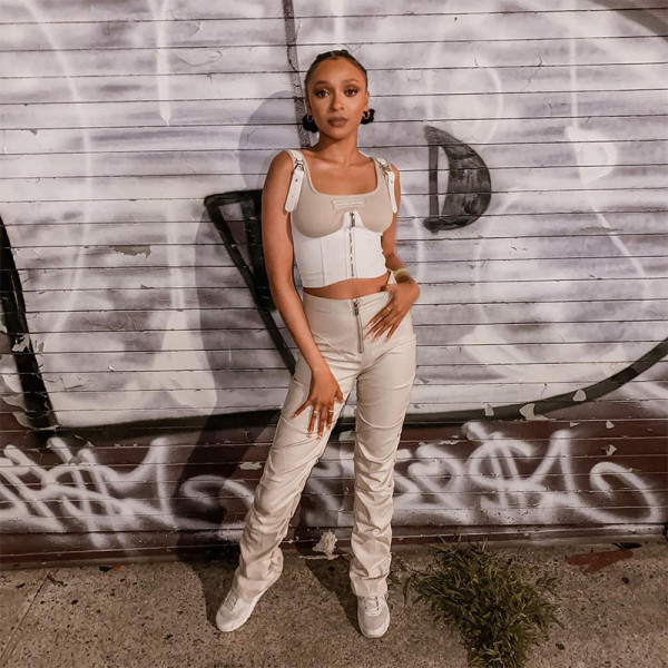 Women's new high-waist bag hip fashion street style casual footwear imitation leather trousers women
