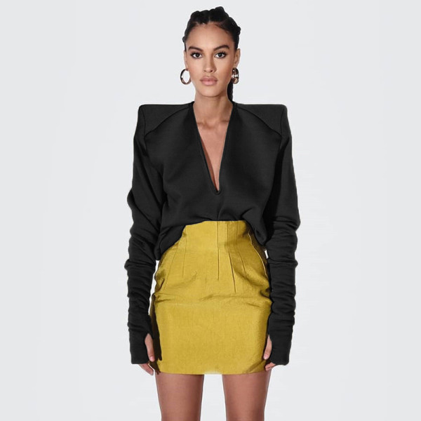New women's fashion long-sleeved sexy V-neck low-cut loose solid color jacket women