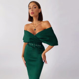 New temperament strapless high-waisted waist dress with belt