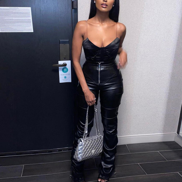Women's new high-waist bag hip fashion street style casual footwear imitation leather trousers women