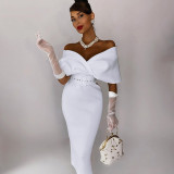 New temperament strapless high-waisted waist dress with belt