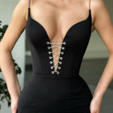The new star with the same paragraph suspender mermaid dress V-neck halter dress