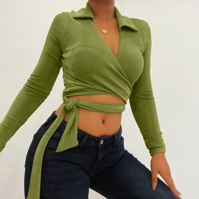New sexy slim-fit lace lapel knitted top all-match