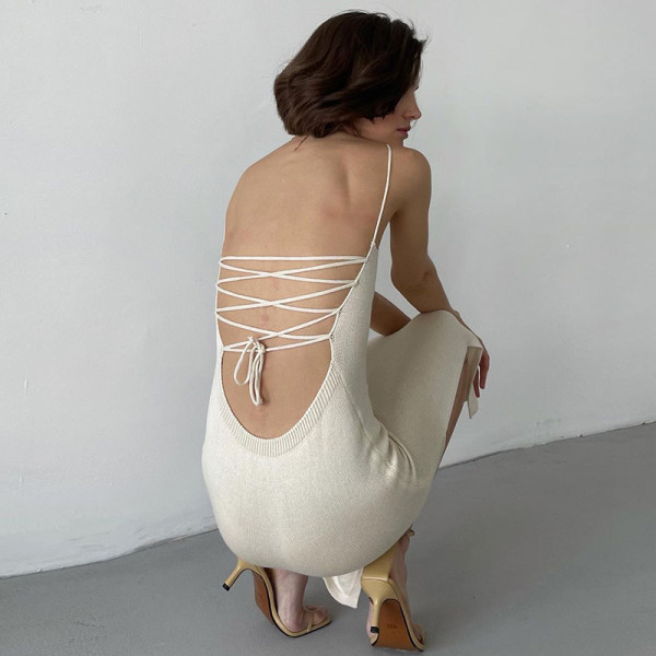 Autumn and winter new sexy big halter strap sling long sweater dress