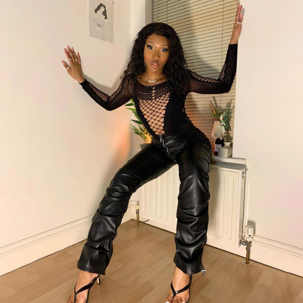 Women's new high-waist bag hip fashion street style casual footwear imitation leather trousers women