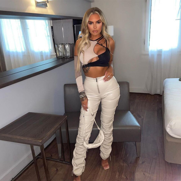 Women's new high-waist bag hip fashion street style casual footwear imitation leather trousers women