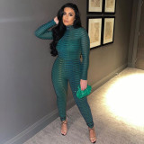 New round neck long-sleeved printed jumpsuit
