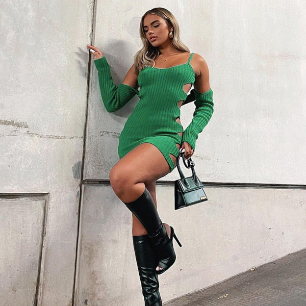 New style side hollow independent long sleeve waistcoat suspender dress