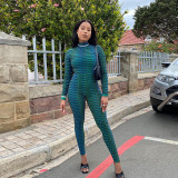 New round neck long-sleeved printed jumpsuit