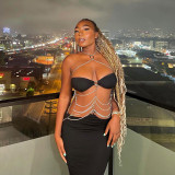 New metal chain halter neck wrap chest hollow dress