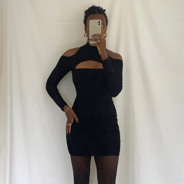 New sexy hollow strapless high neck slim fit hip dress