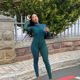 New round neck long-sleeved printed jumpsuit
