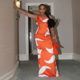 The new irregularly printed halter dress with slanted side straps