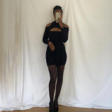 New sexy hollow strapless high neck slim fit hip dress