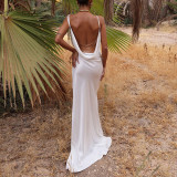 New lace sling metal chain halter back split dress