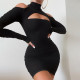 New sexy hollow strapless high neck slim fit hip dress