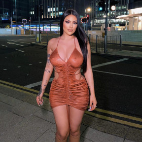 New style sling V-neck halter sexy smocked dress