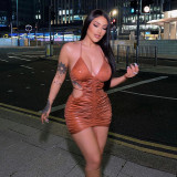 New style sling V-neck halter sexy smocked dress