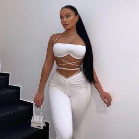 New women's tethered umbilical breast wrap slim trousers casual suit women
