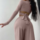 Women's two-piece sports and leisure suits with new solid color high-neck long-sleeved trousers