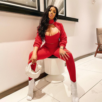 Women's autumn and winter new long-sleeved shawl camisole trousers three-piece sports suit women