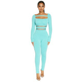 New solid color square neck mesh stitching sports fitness jumpsuit