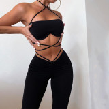 New women's tethered umbilical breast wrap slim trousers casual suit women