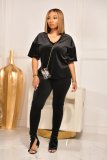 Women's Korean Velvet V-neck Loose Split Pants Two-piece Suit