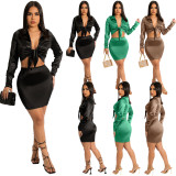Women's spring new style long-sleeved tie shirt skirt suit