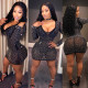 Sexy mesh hot rhinestone slim dress nightclub skirt