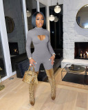 Women's Long Sleeve Sexy Skinny One-piece Pants with Hollow on Chest