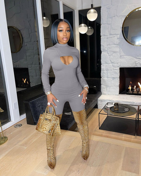 Women's Long Sleeve Sexy Skinny One-piece Pants with Hollow on Chest