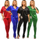 Women's Korean Velvet V-neck Loose Split Pants Two-piece Suit
