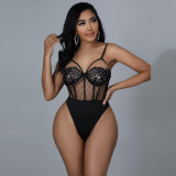 Hot Rhinestone Lace Deep V Two-Piece Two-Color Nightclub Clothes