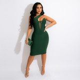Sexy one-shoulder see-through net irregular dress nightclub clothes