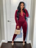 Women's Korean velvet pleated sexy jumpsuit