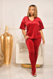 Women's Korean Velvet V-neck Loose Split Pants Two-piece Suit
