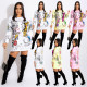 Women's fashion casual graffiti positioning printing dress