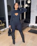 Women's Long Sleeve Sexy Skinny One-piece Pants with Hollow on Chest