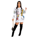 Women's fashion casual graffiti positioning printing dress