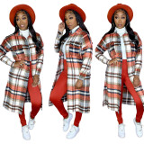 Women's classic plaid print woolen long coat dress