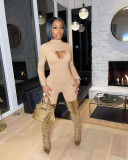 Women's Long Sleeve Sexy Skinny One-piece Pants with Hollow on Chest
