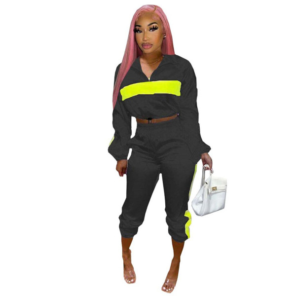 New color matching zipper fitness running pants suit casual sports women's two-piece suit