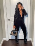 Women's Korean velvet pleated sexy jumpsuit