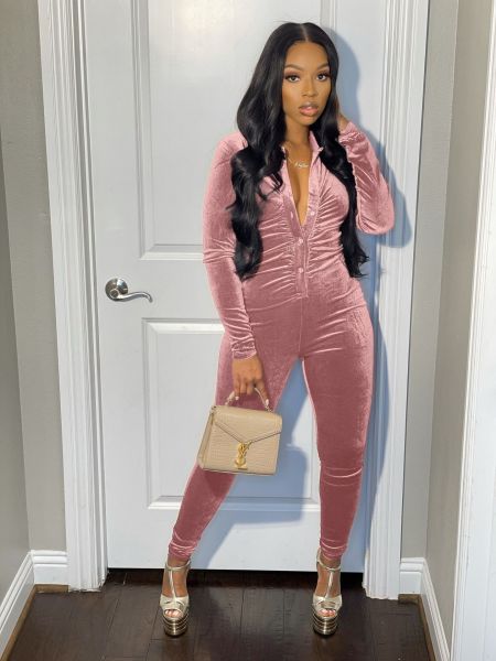 Women's Korean velvet pleated sexy jumpsuit