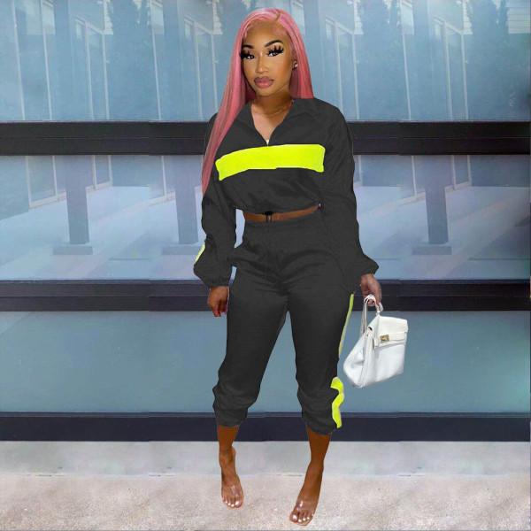 New color matching zipper fitness running pants suit casual sports women's two-piece suit