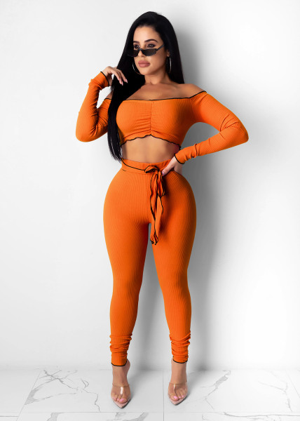 Women's hang strip one-shoulder long-sleeved short-waist short top fashion suit