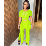 Spring new sexy fashion see-through mesh bandage two-piece suit