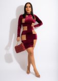 Women's sexy slim Korean velvet stitching mesh dress
