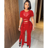 Spring new sexy fashion see-through mesh bandage two-piece suit